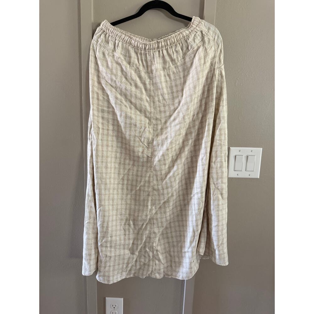 NWT MAX STUDIO Maxi Plaid Gingham Linen Blend Long Skirt Cream/Tan SZ L - Picture 2 of 7